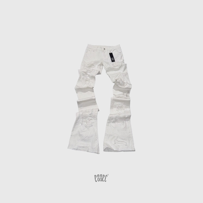 Stacked White Ripped Denim