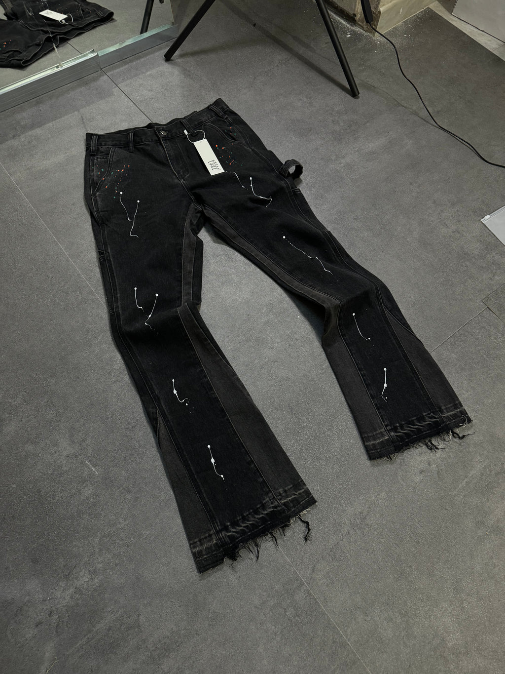 Flared Paint Black Denim