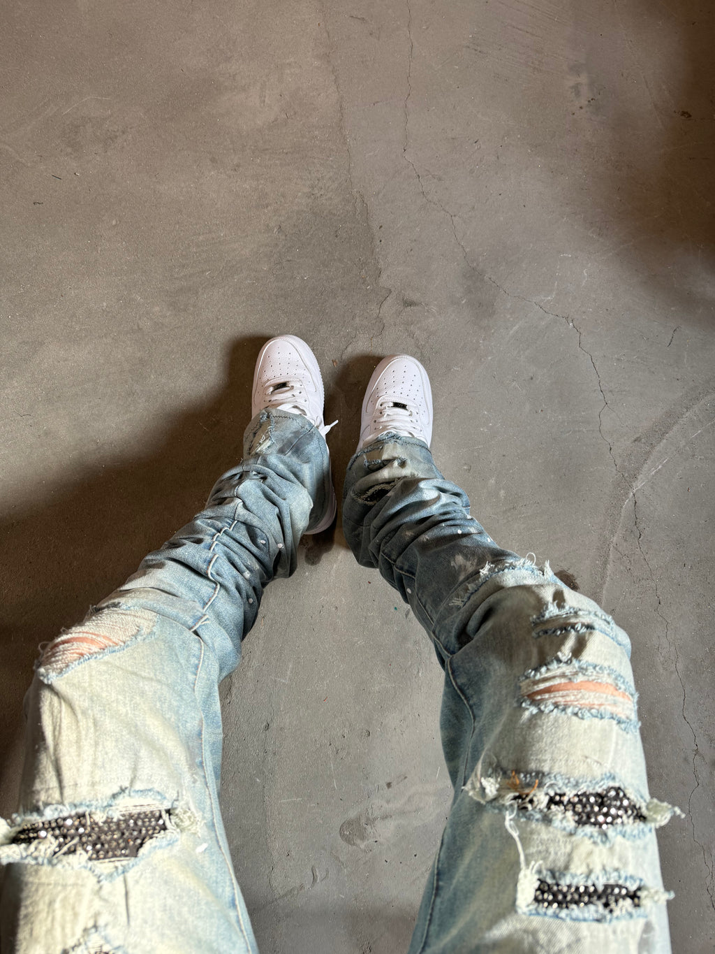Stacked vvs Distressed Denim