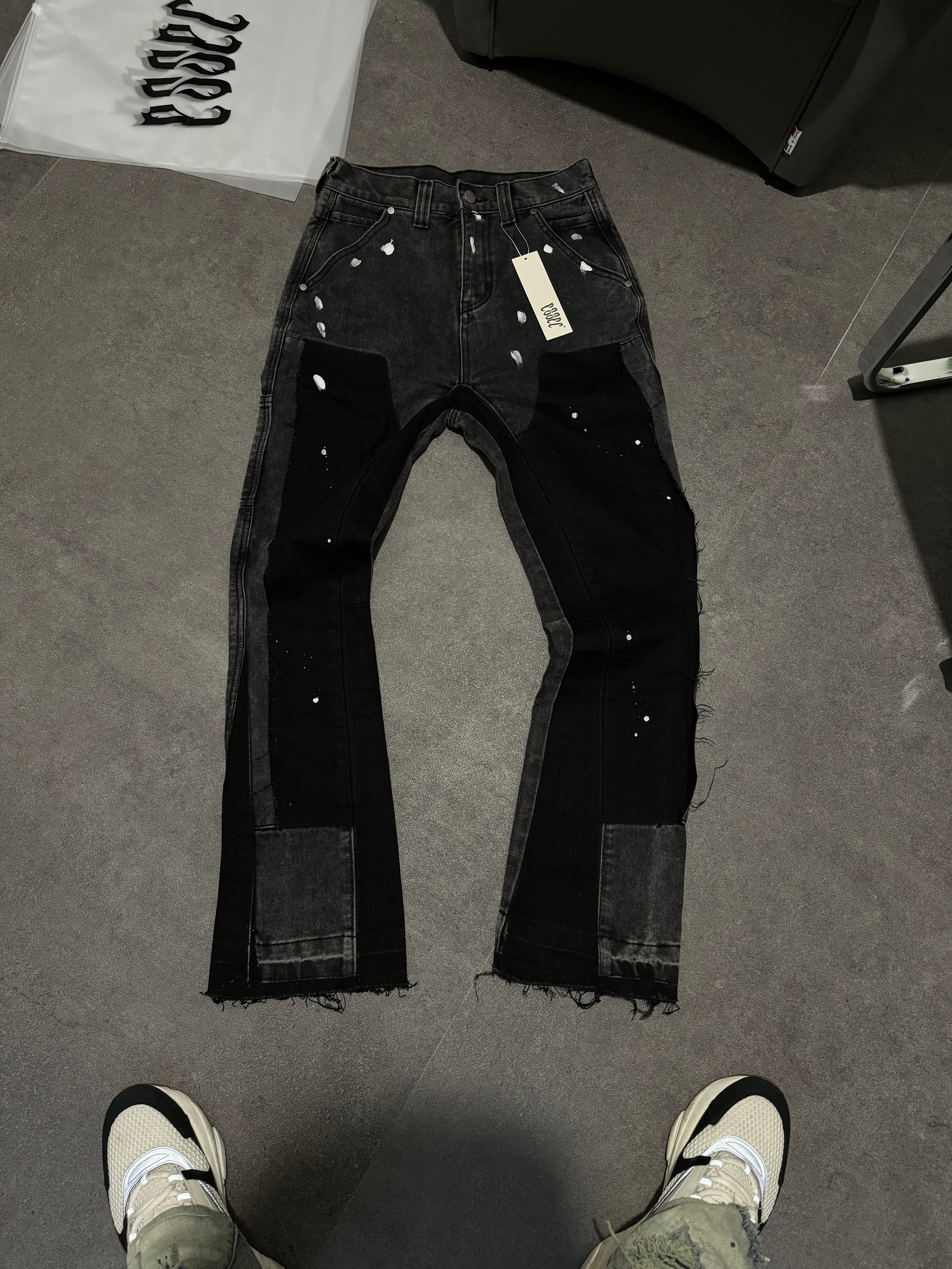 Black Painted Flared Denim