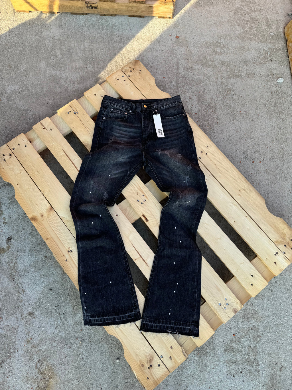 Essec Flared Black Painted Denim