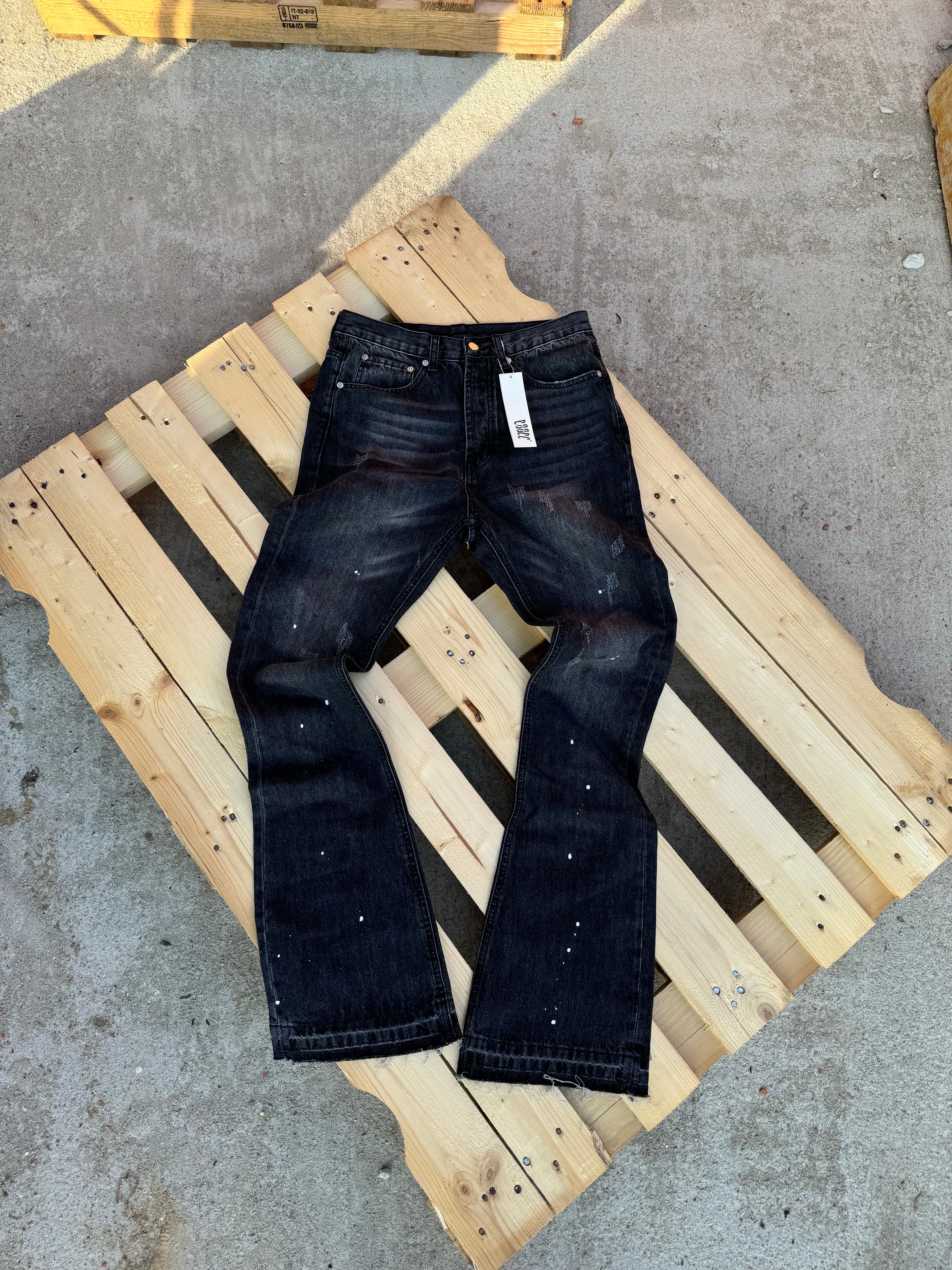 Essec Flared Black Painted Denim
