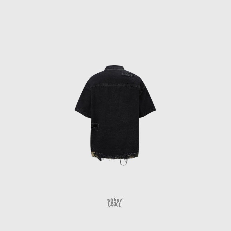 Denim Distressed Shirt Black Camo