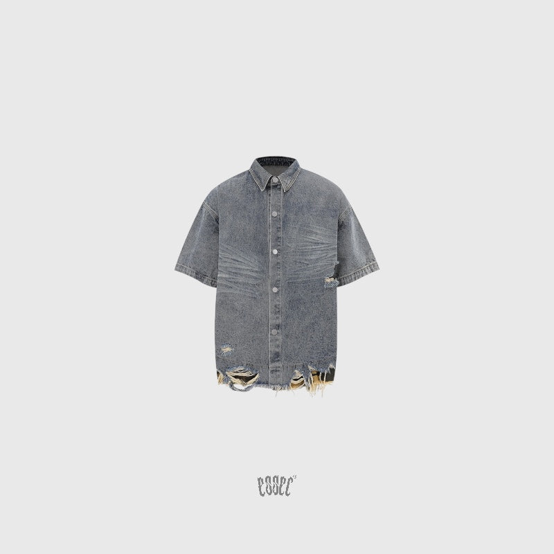 Denim Distressed Shirt Blue Camo
