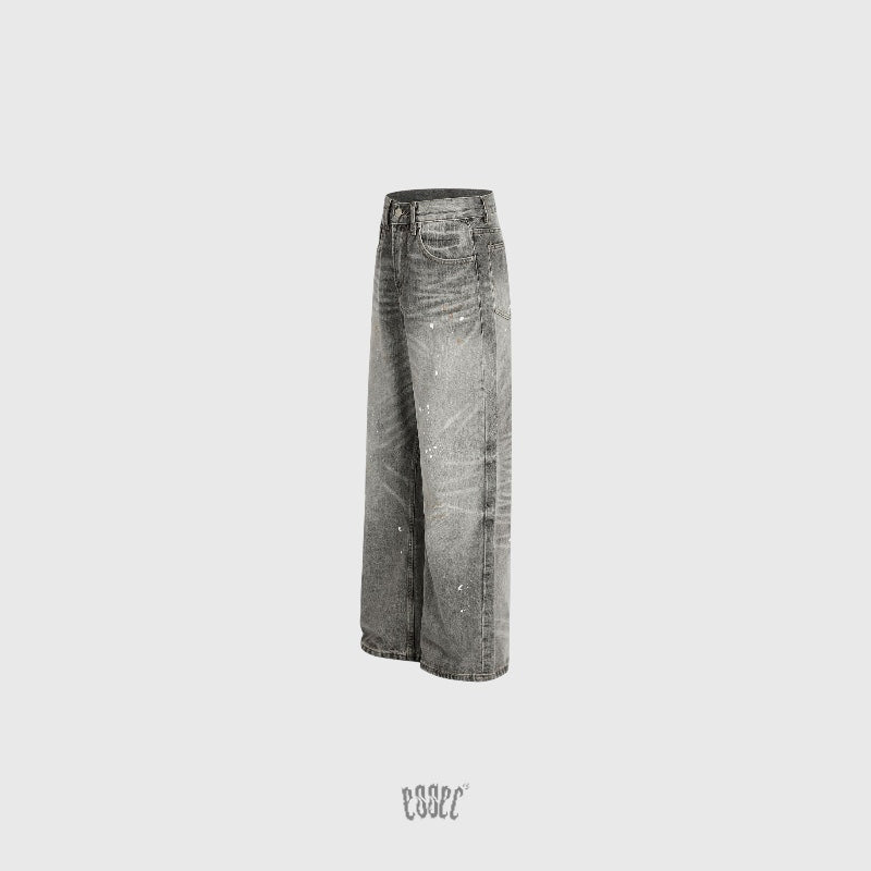 Grey Painted Baggy Denim