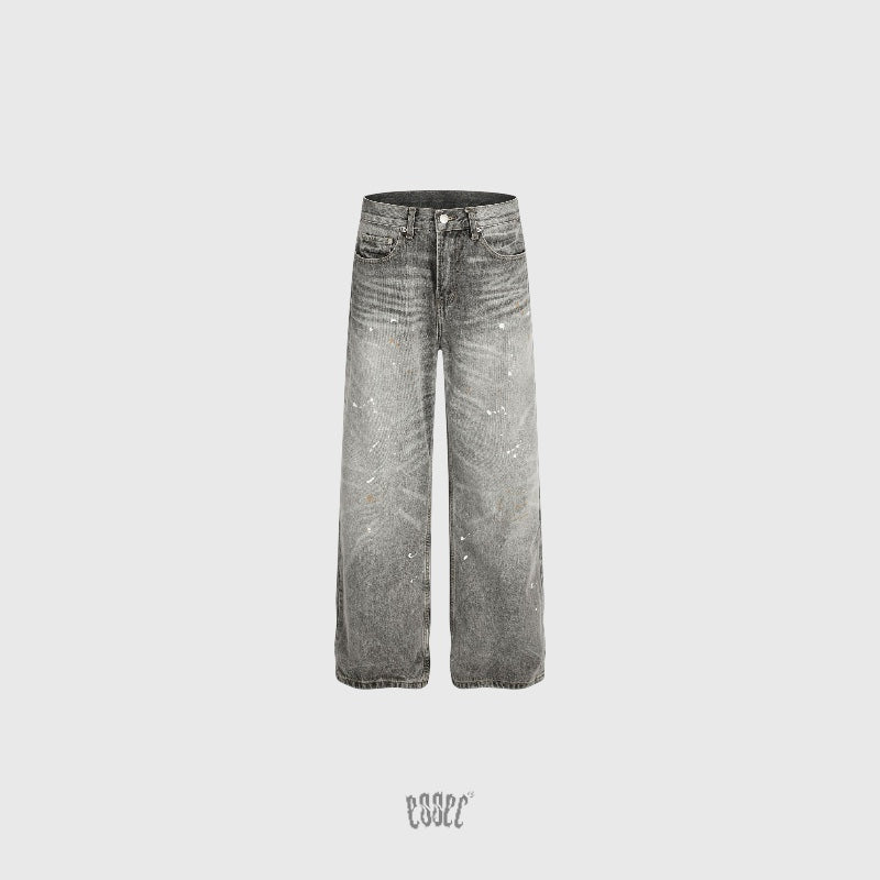 Grey Painted Baggy Denim