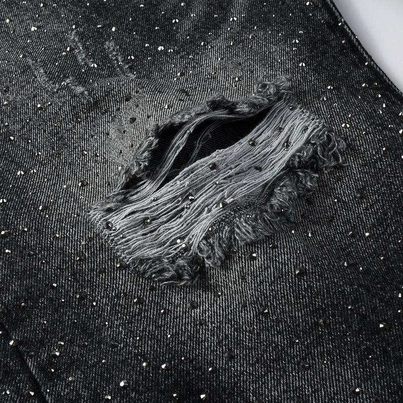 Black Rhinestone Denim