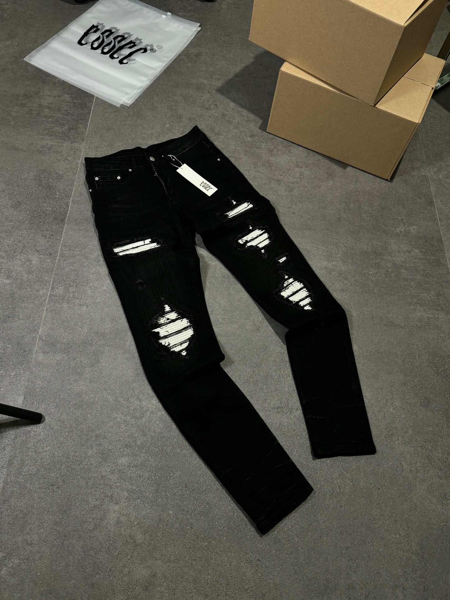 Full White Patch Black Denim