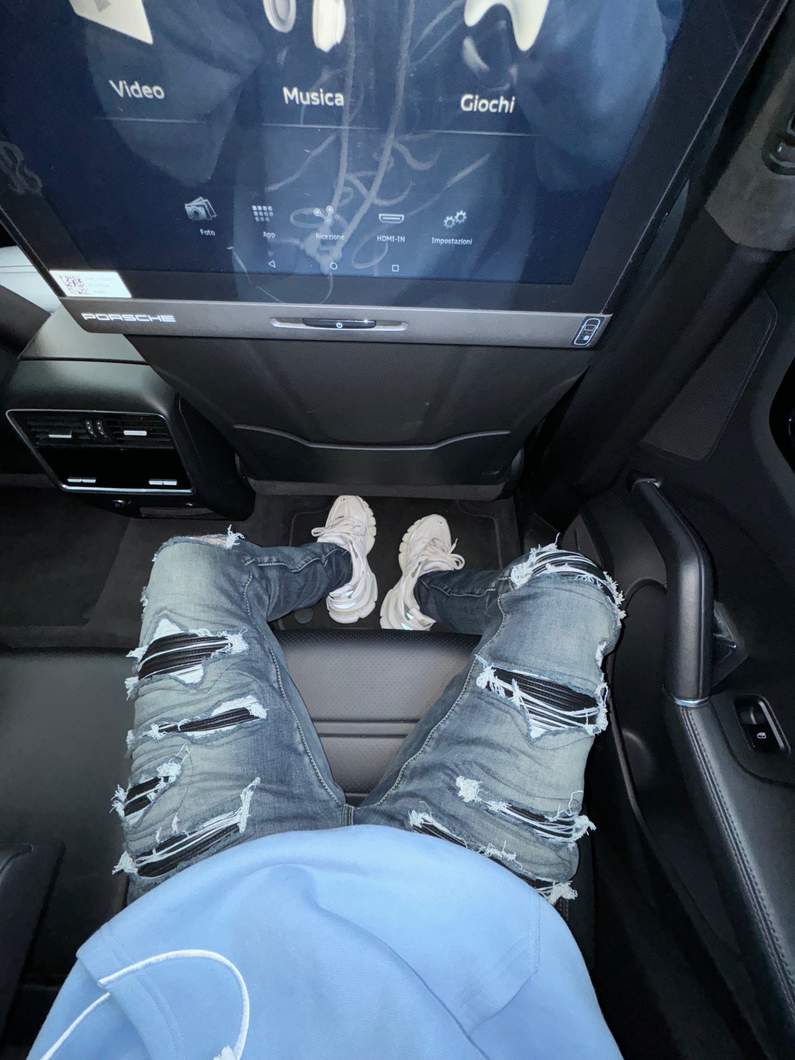 Dark Blue Ripped Black Leather Denim