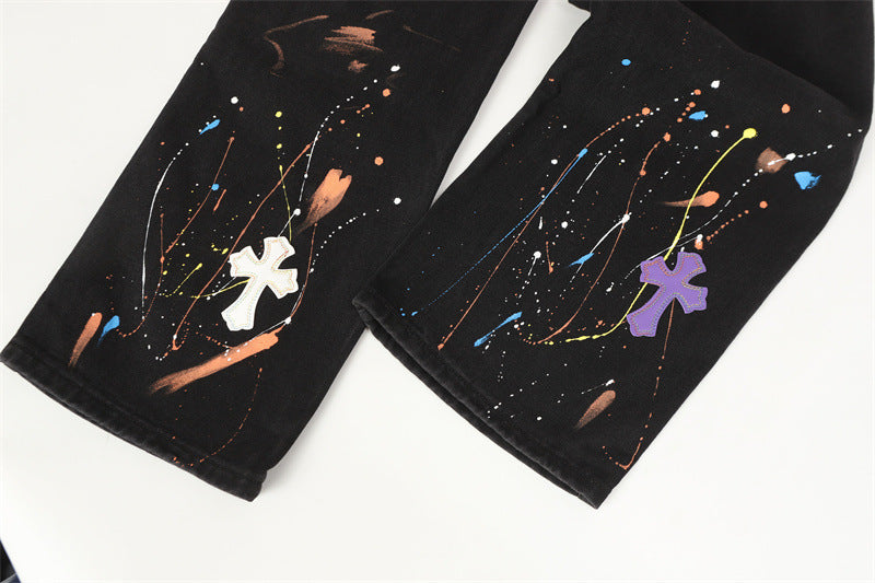 Colored Paint Cross Black Denim