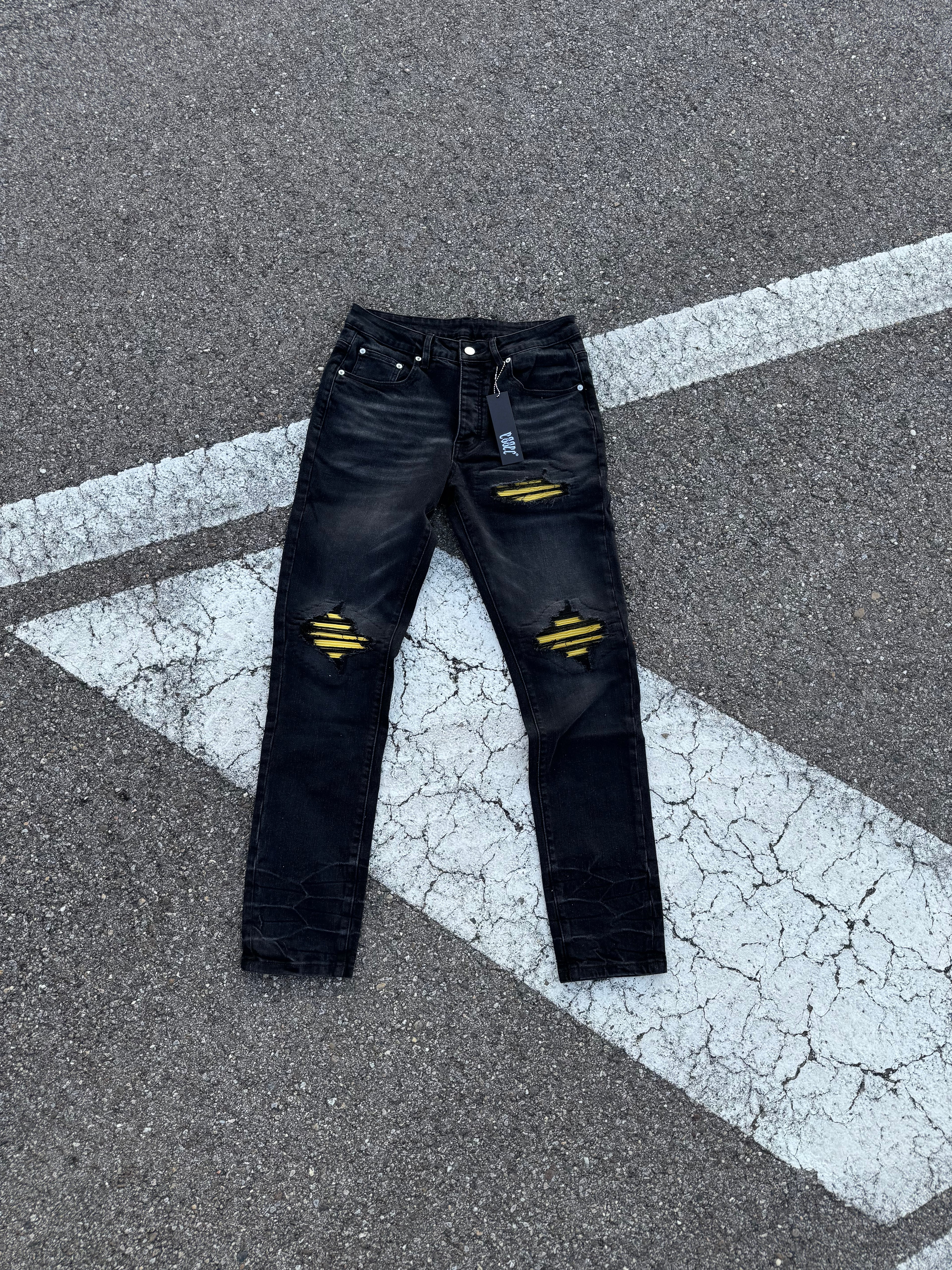 Black Ripped Yellow Denim