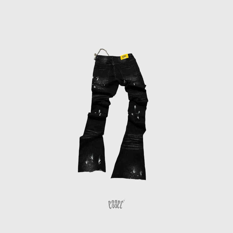 Stacked Black Paint Denim
