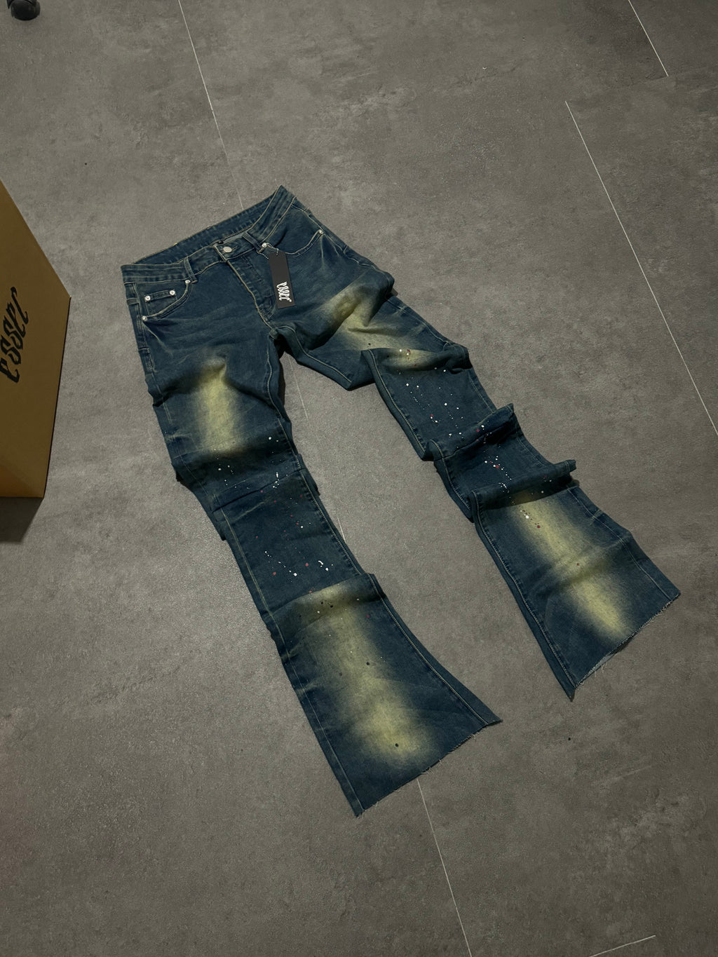 Stacked Dark Blue Painted Denim