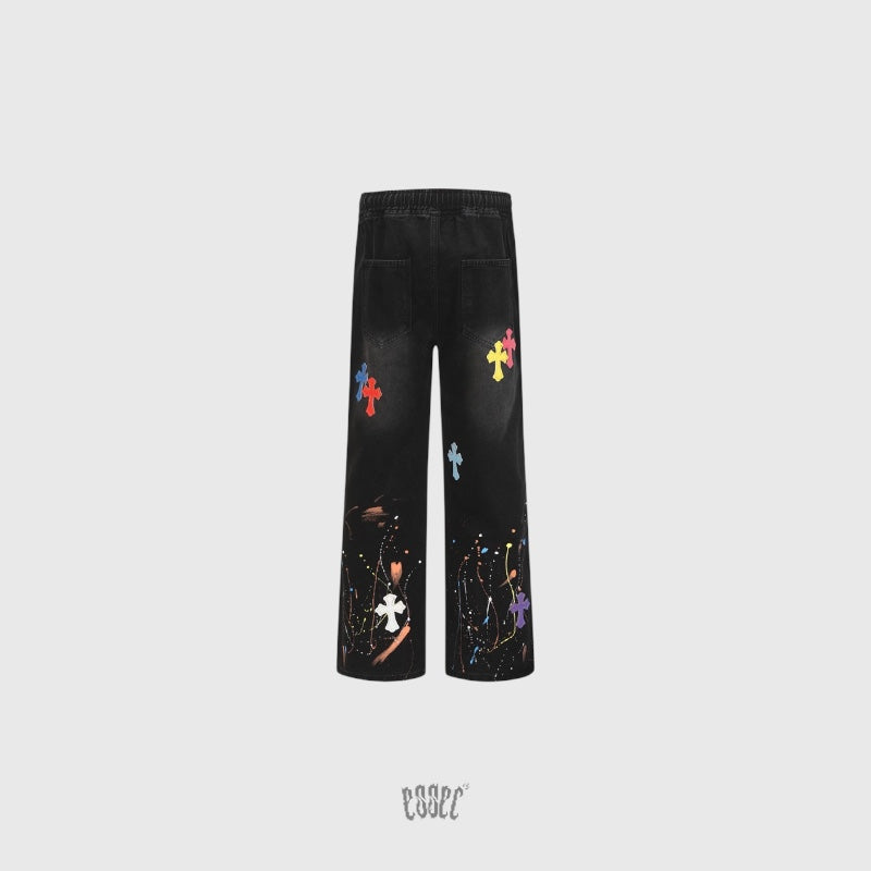Colored Paint Cross Black Denim