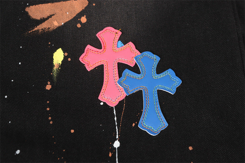 Colored Paint Cross Black Denim