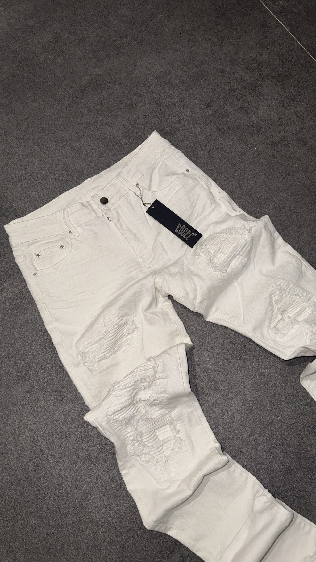 Stacked White Ripped Denim