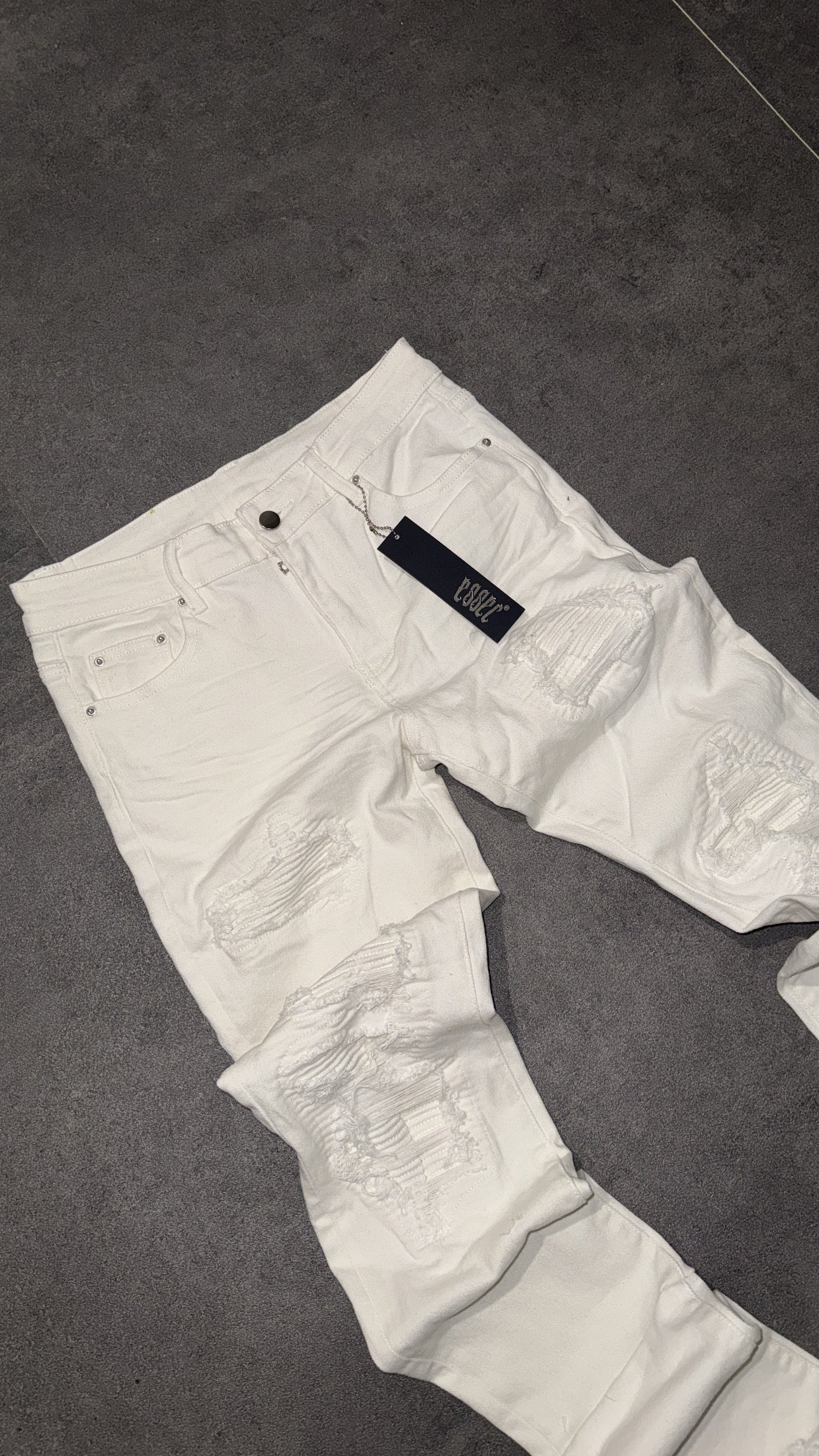 Stacked White Ripped Denim