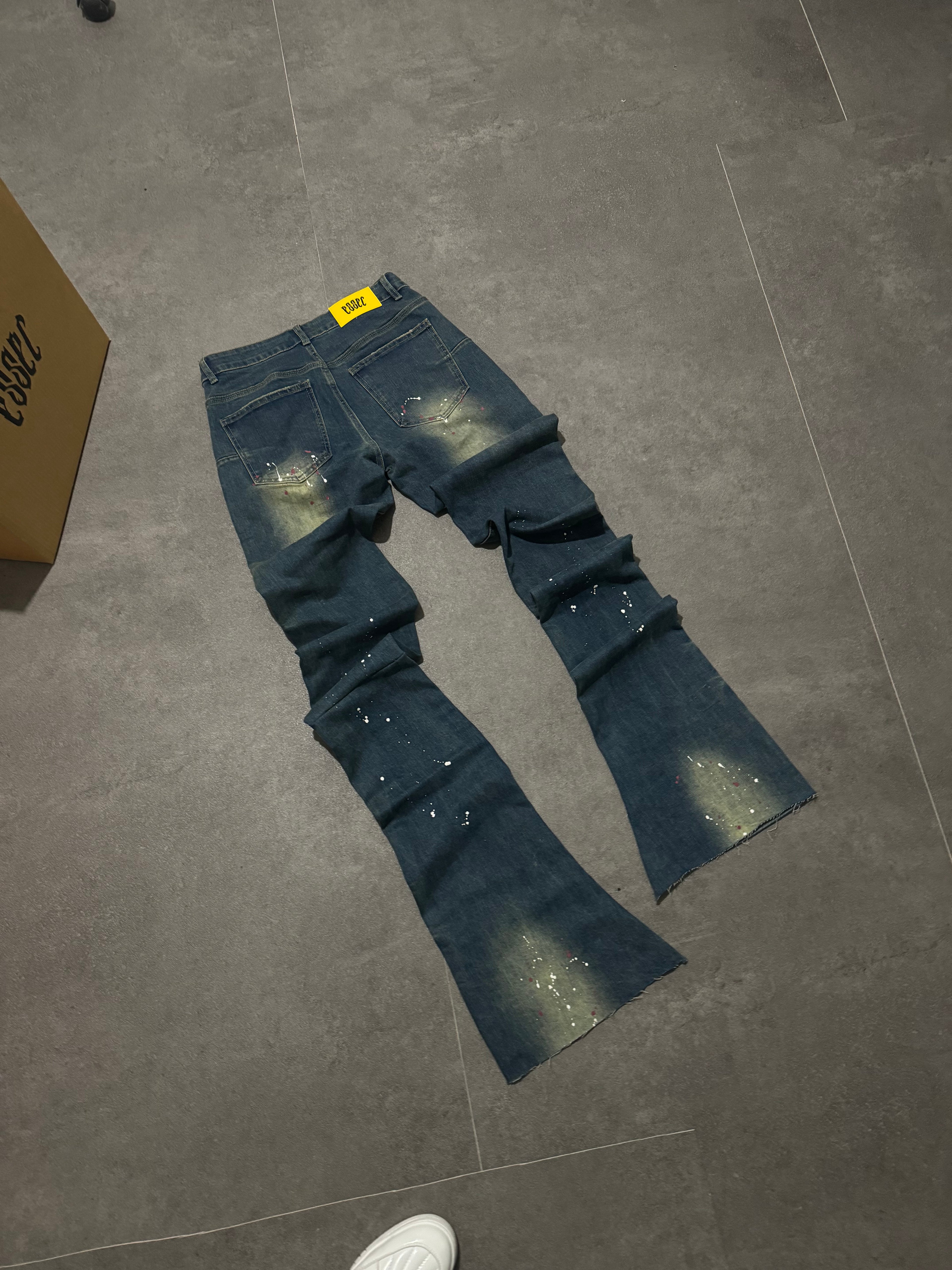 Stacked Dark Blue Painted Denim