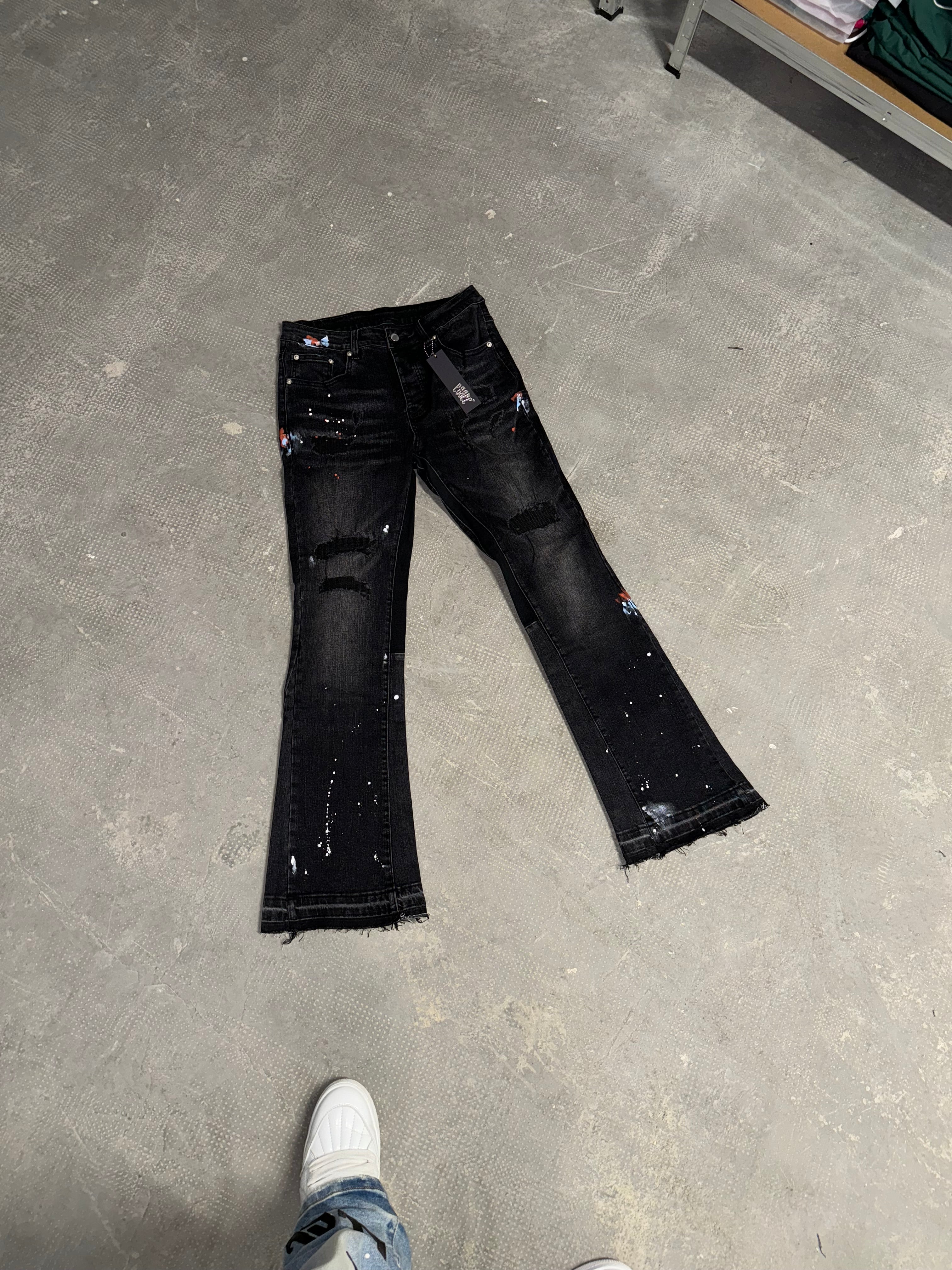 Flared Black Painted Denim