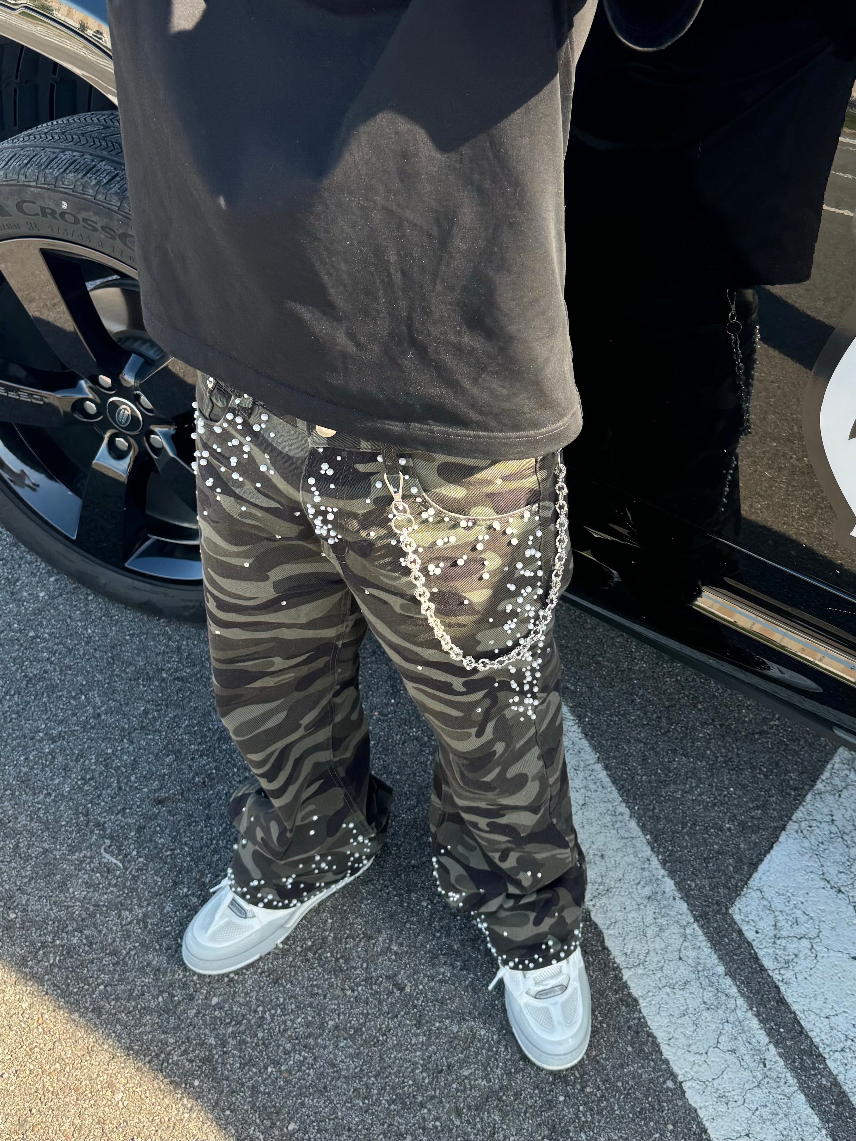 Flared Pearl Camo Denim