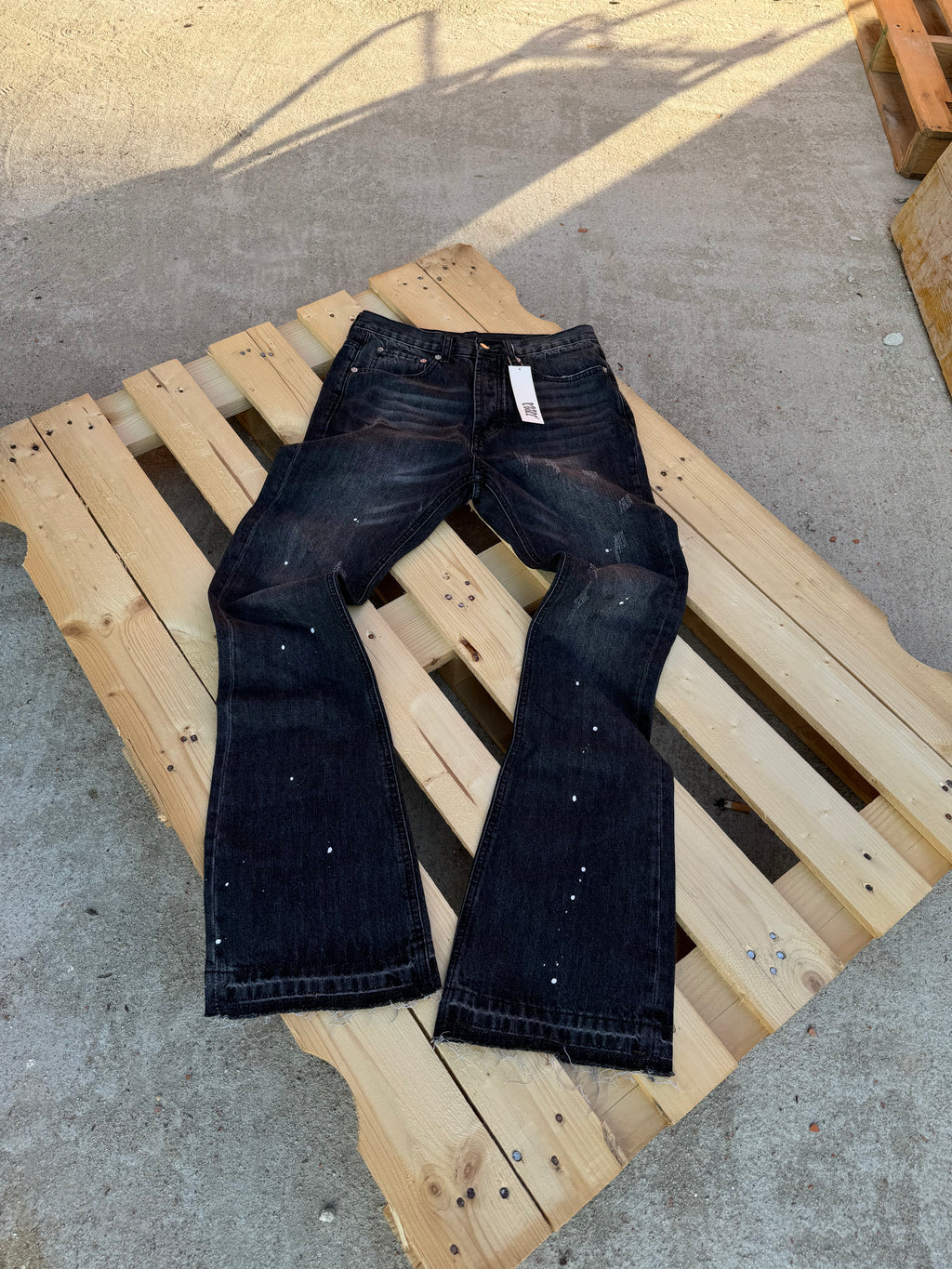 Essec Flared Black Painted Denim