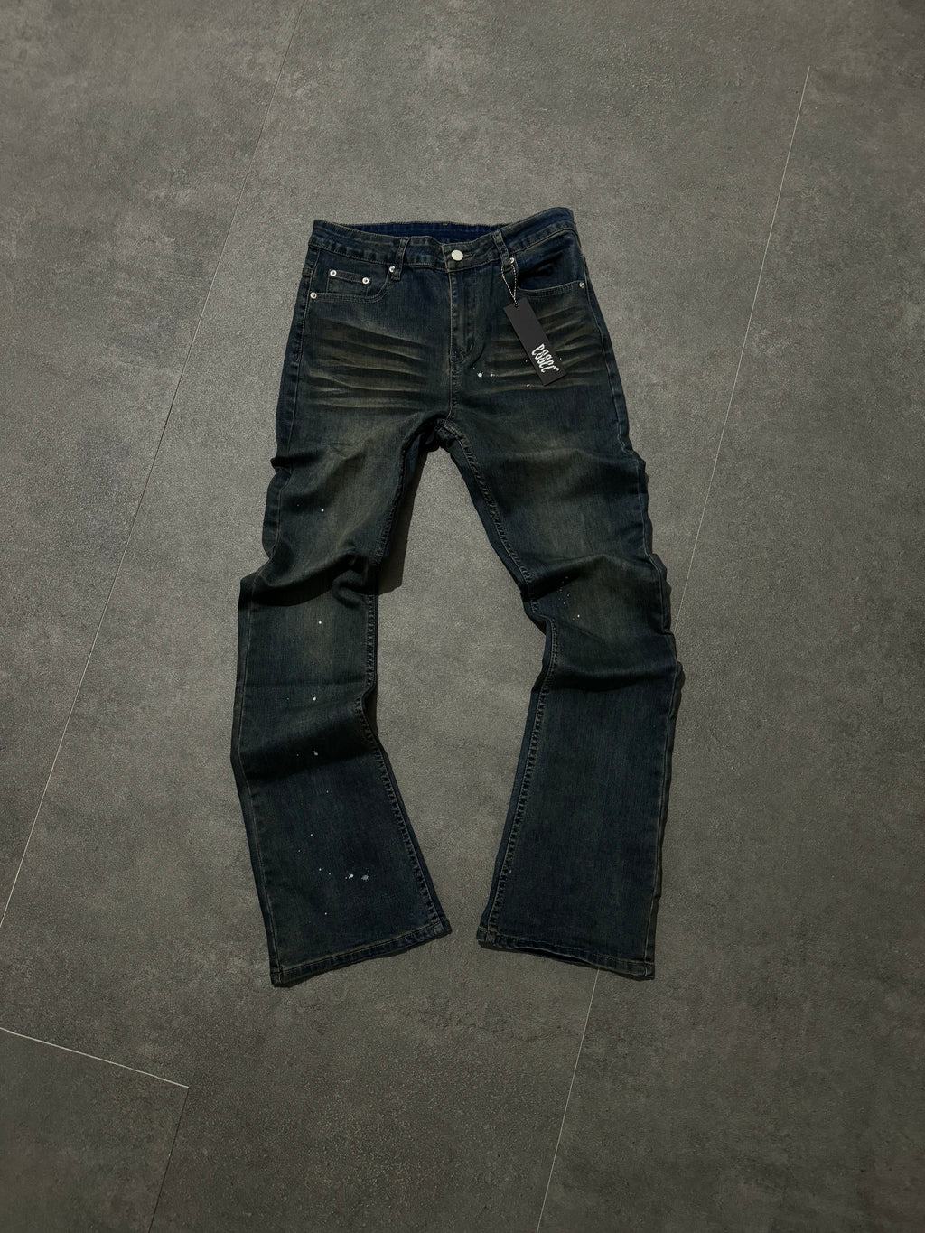 Dark Blue Dirty Wash Flared Denim