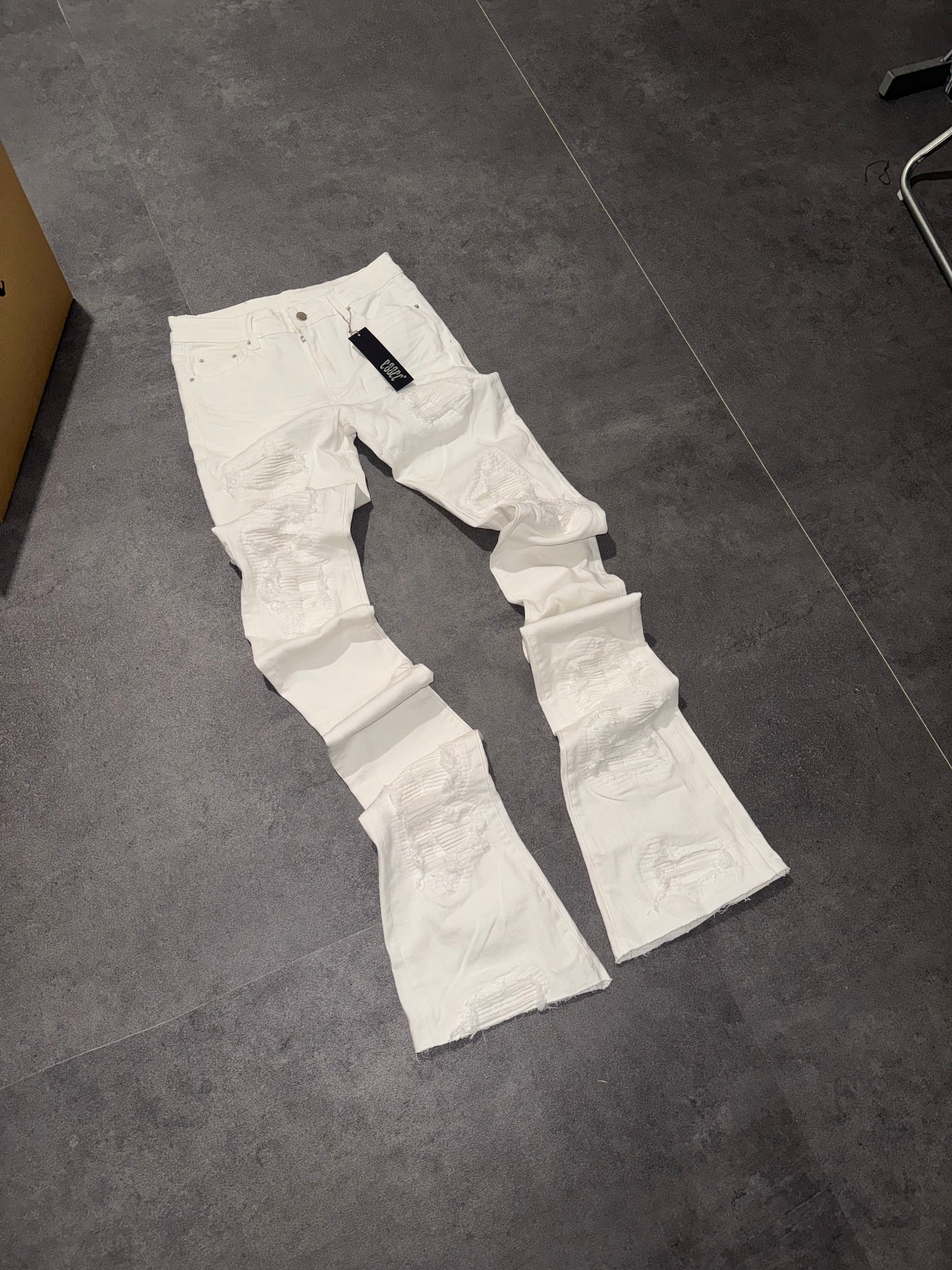 Stacked White Ripped Denim