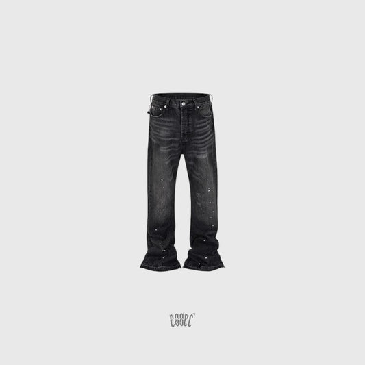 Essec Flared Black Painted Denim
