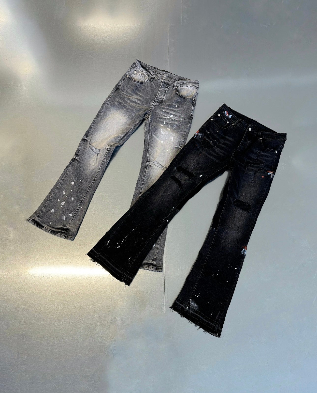 Flared Black Painted Denim