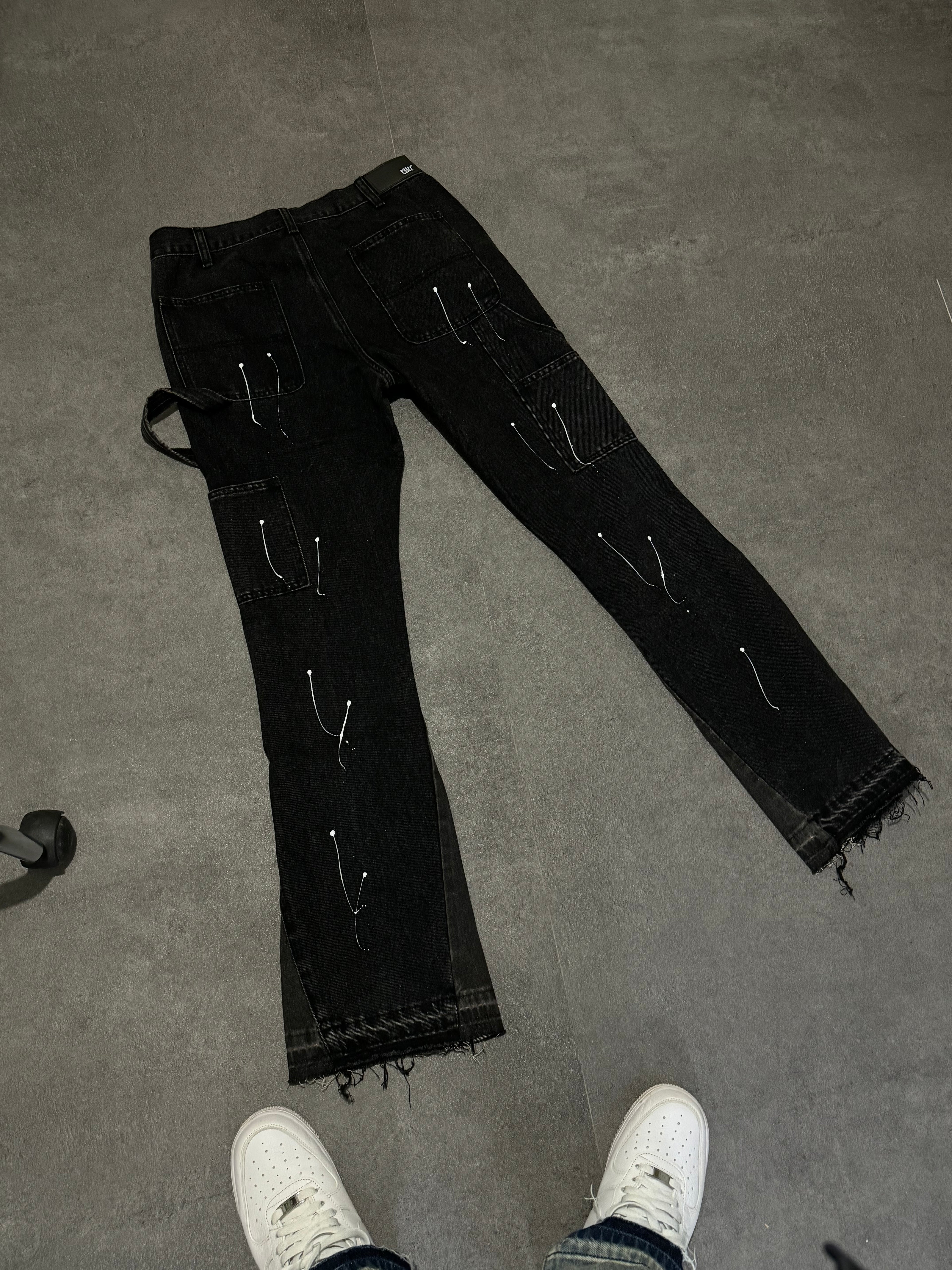 Flared Paint Black Denim
