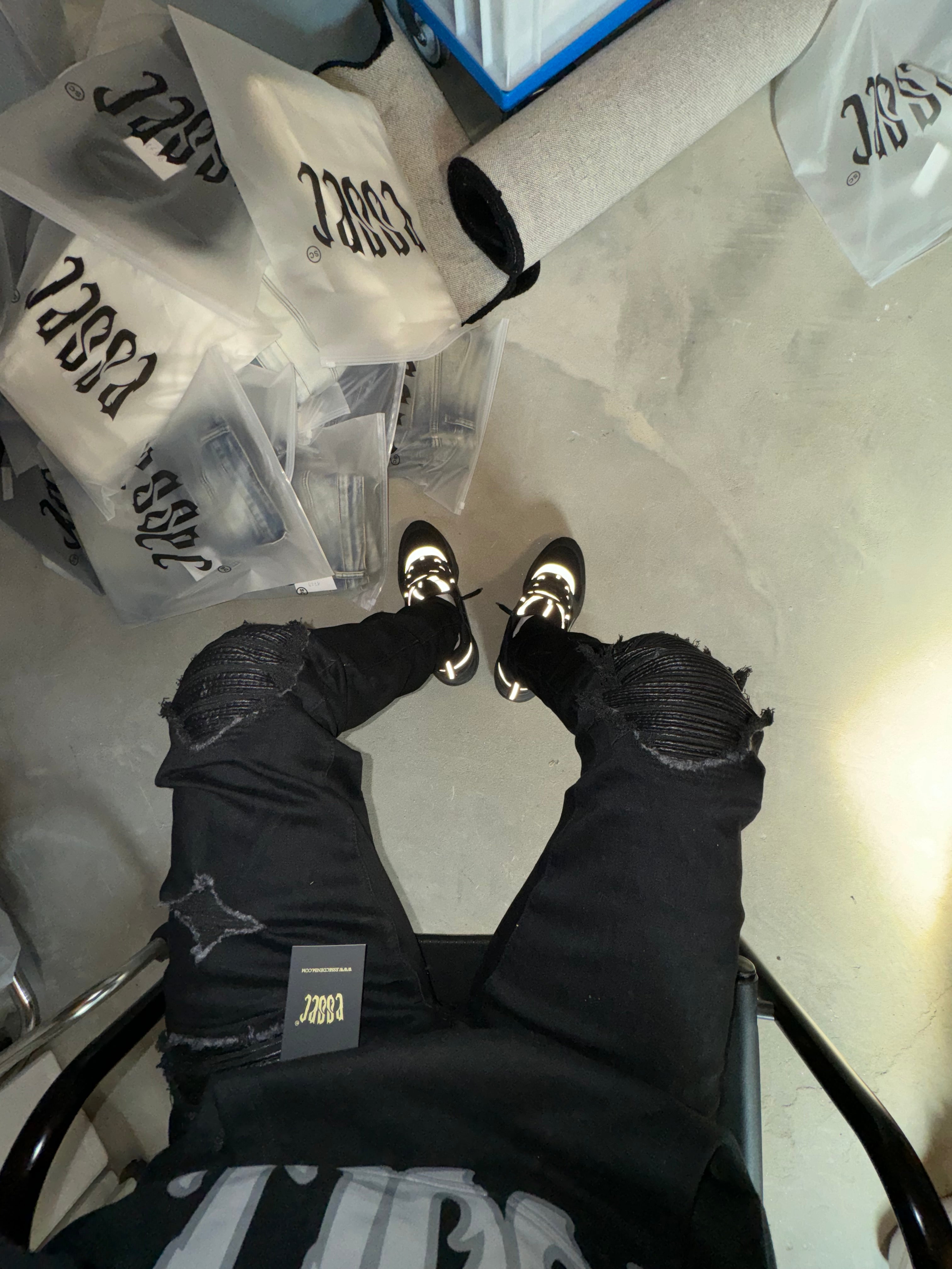 Black Ripped Leather Denim
