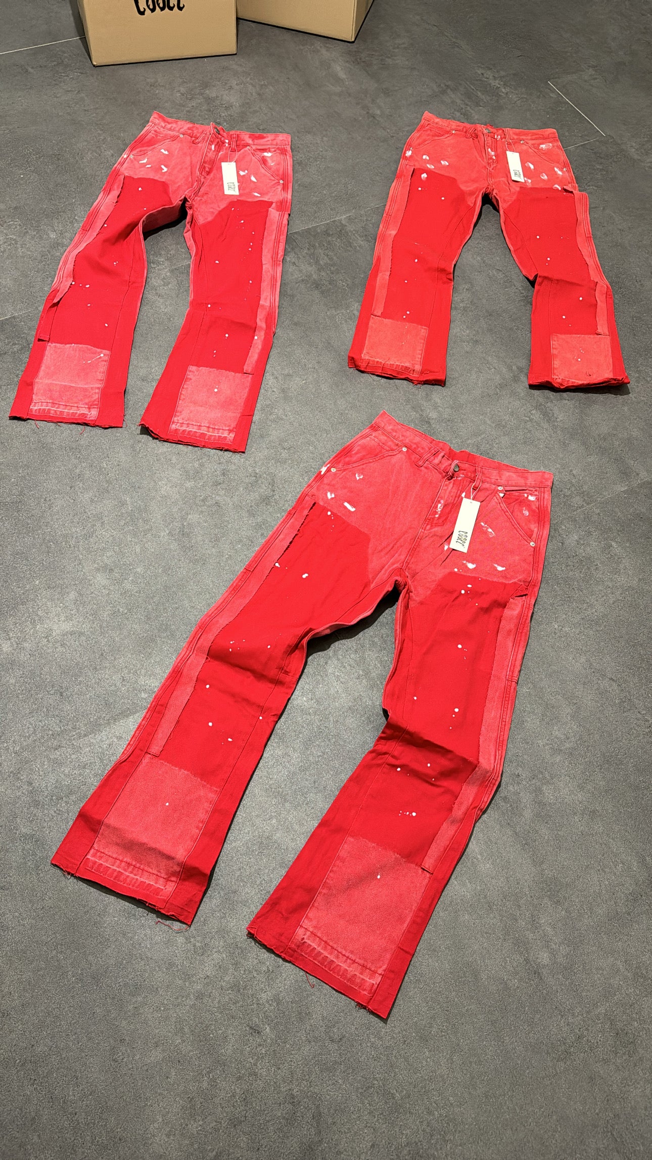 Red Painted Flared Denim