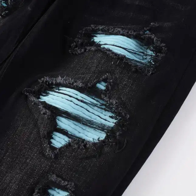 Baby Blue Patch Black Denim