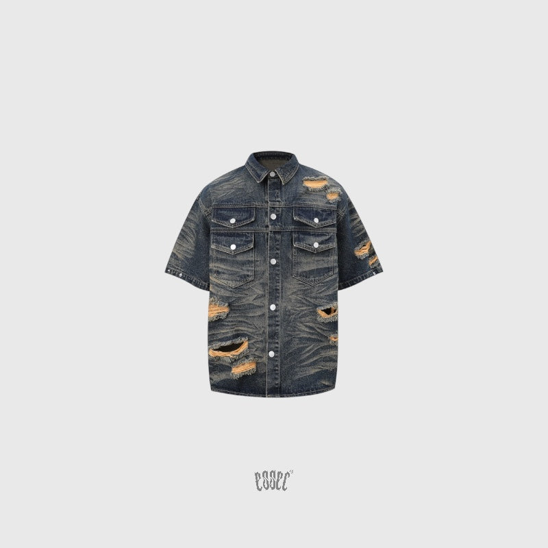 Denim Distressed Shirt Dirty Wash