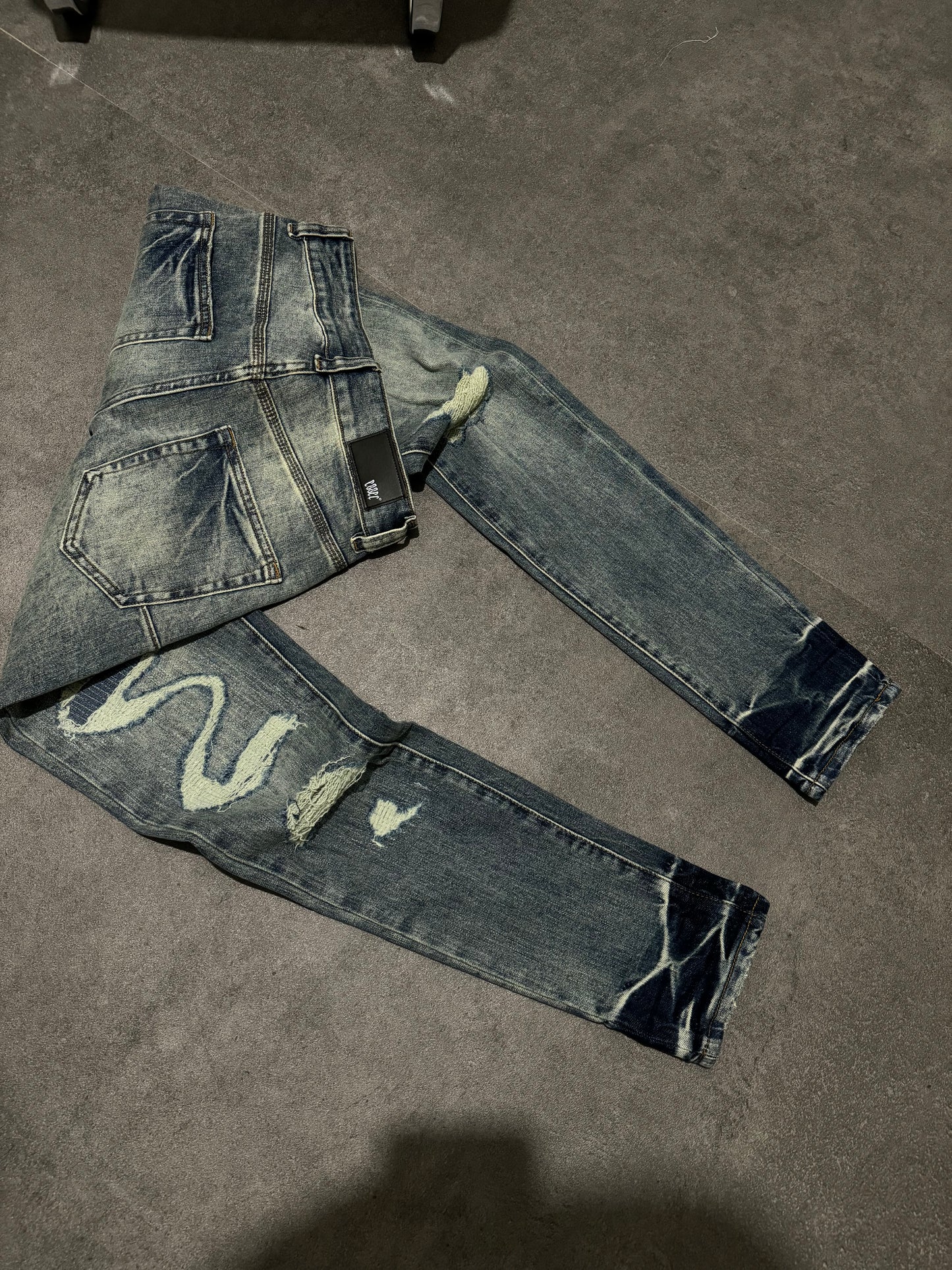 Distressed Patch Blue Denim