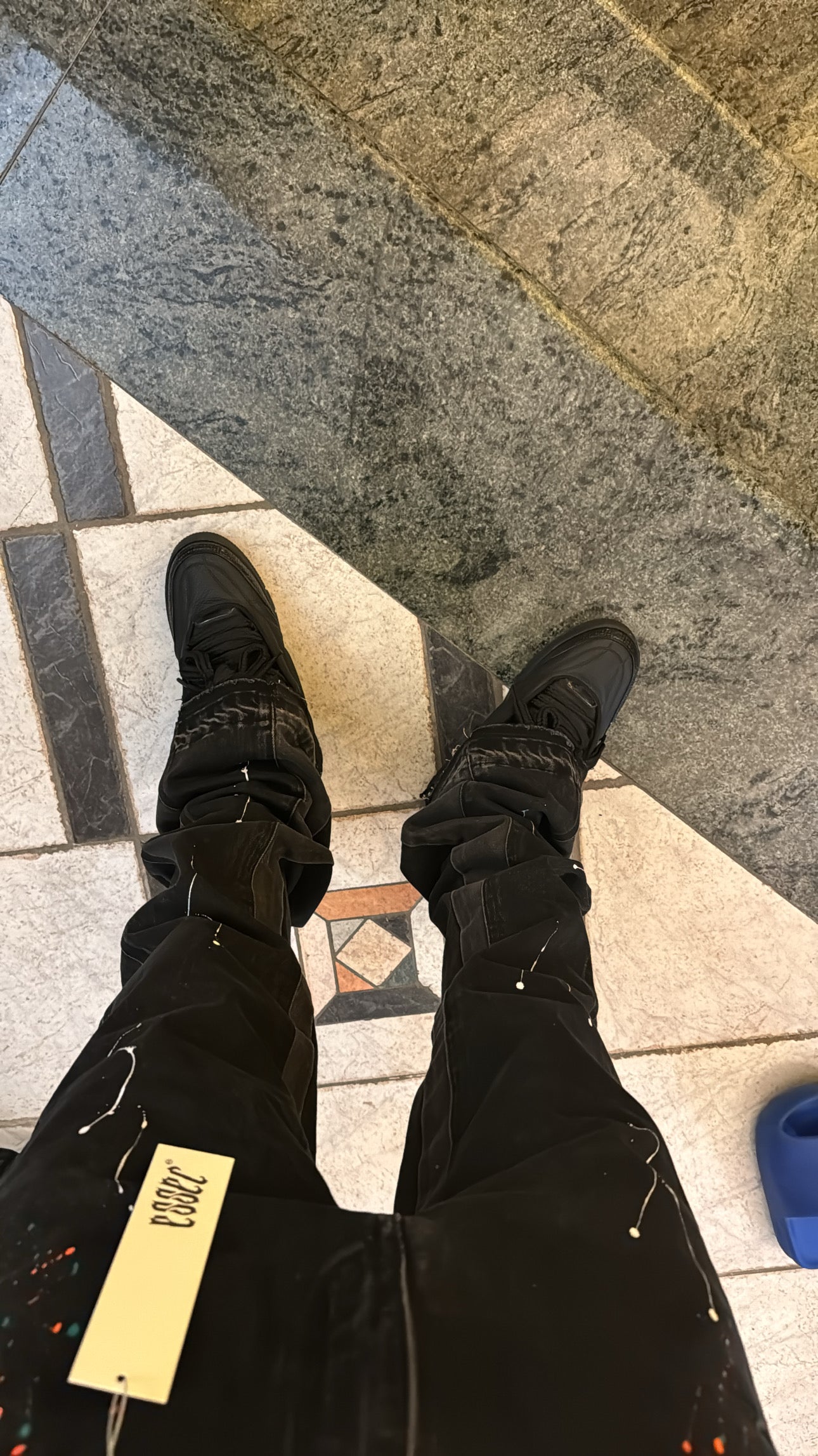 Flared Paint Black Denim