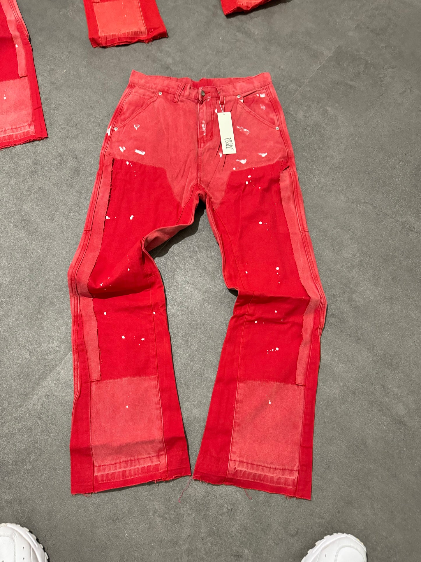 Red Painted Flared Denim