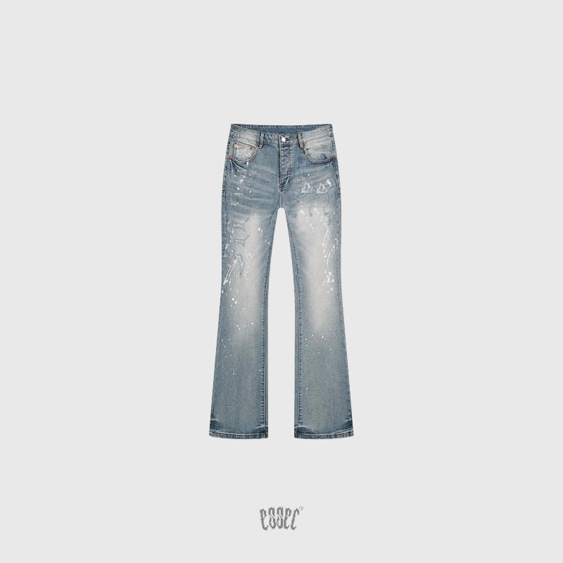 Blue Paint Flared Denim