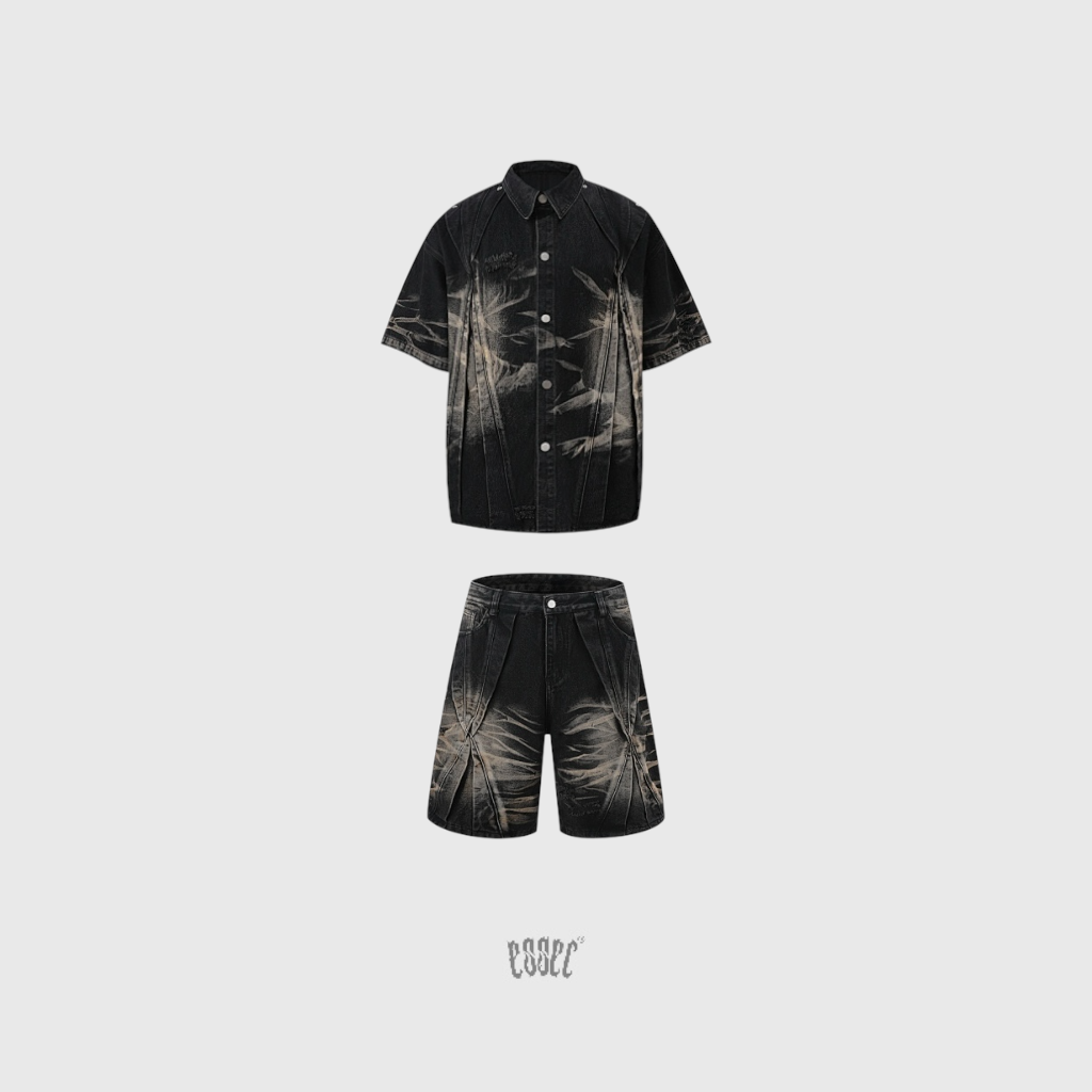 Denim Distressed Set Black Dirty Wash