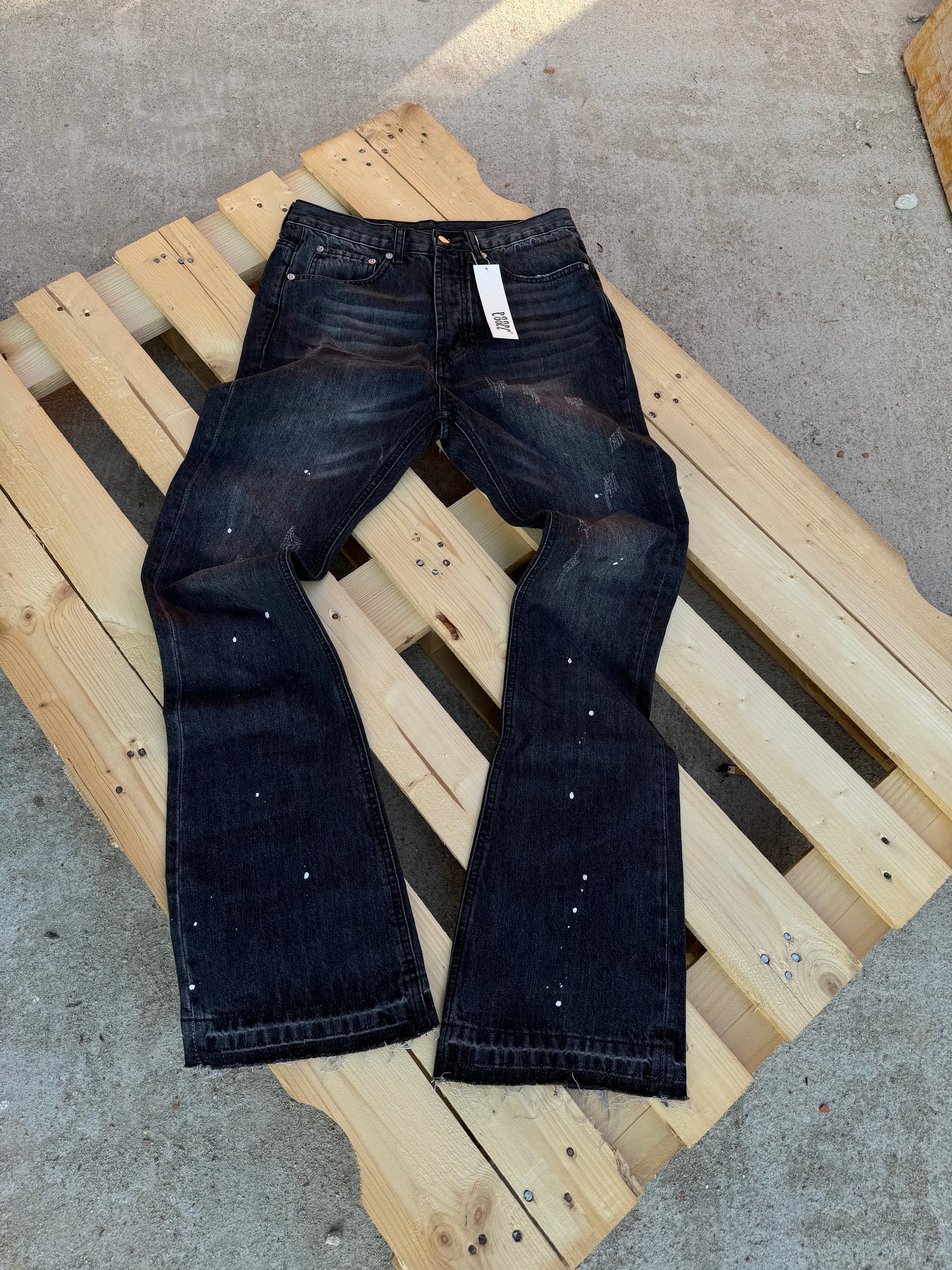 Essec Flared Black Painted Denim