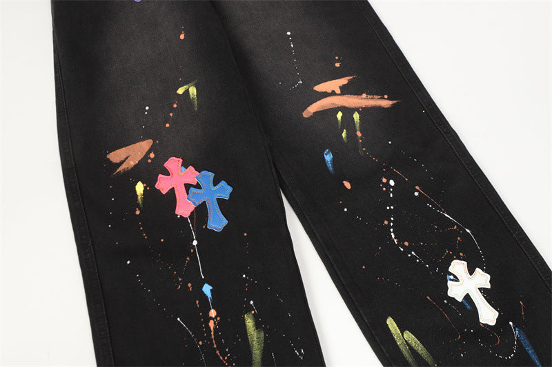 Colored Paint Cross Black Denim