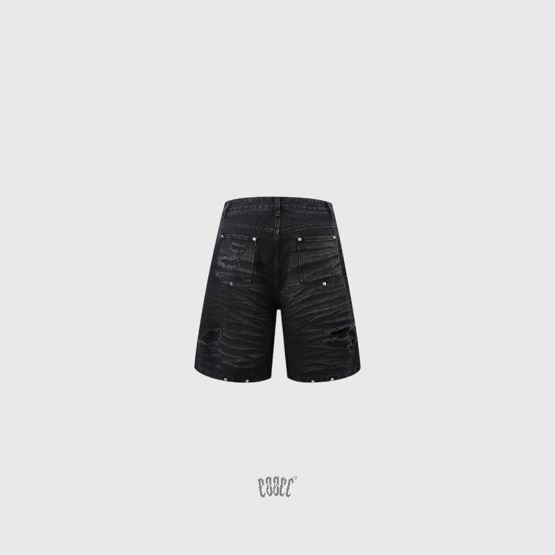 Denim Distressed Shorts Black