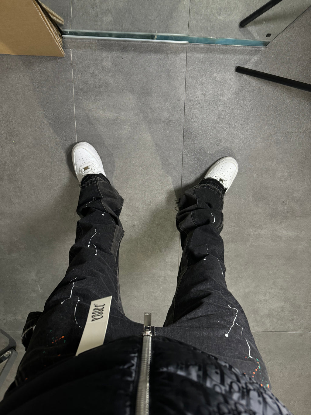 Flared Paint Black Denim