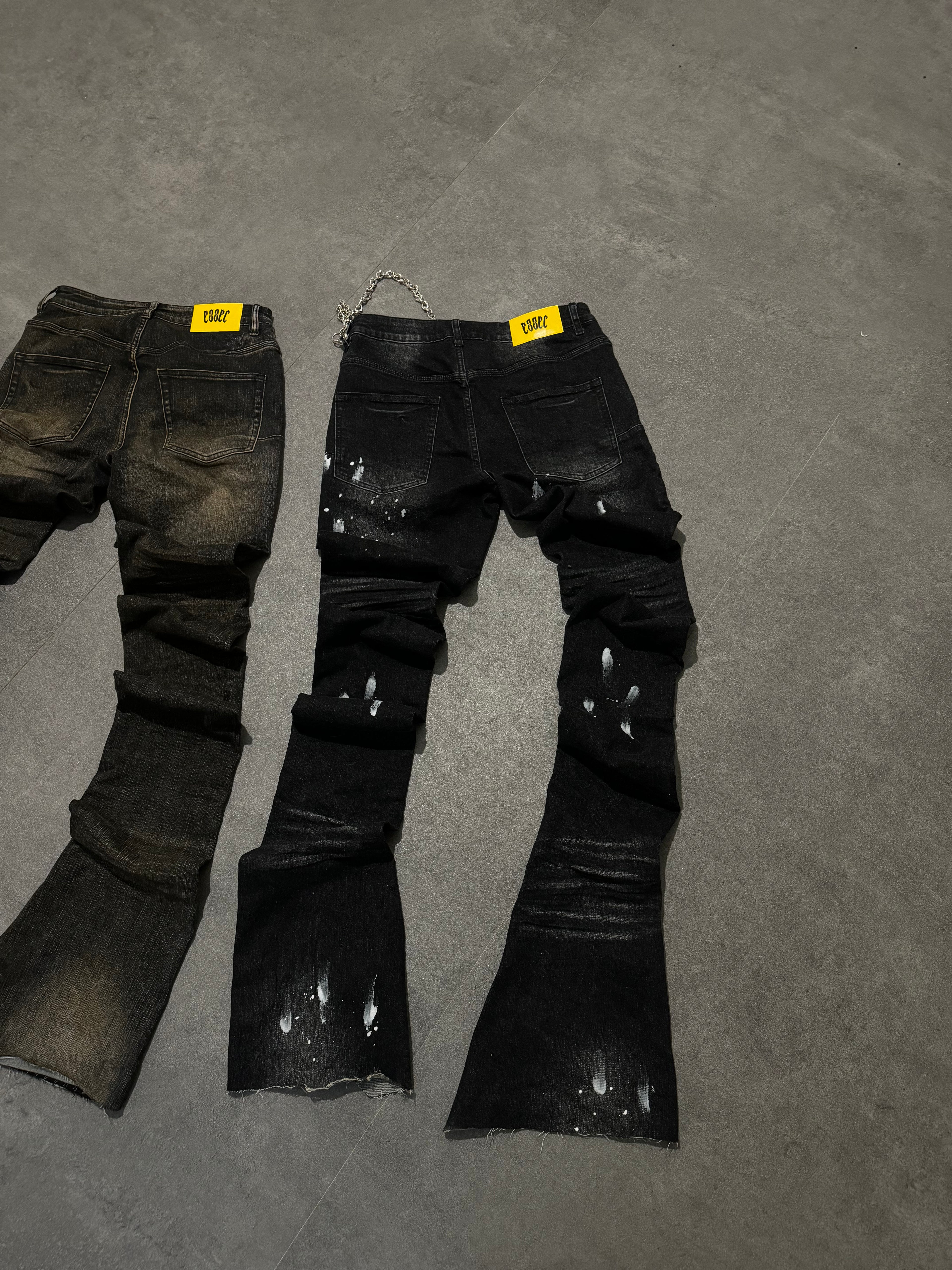 Stacked Black Paint Denim