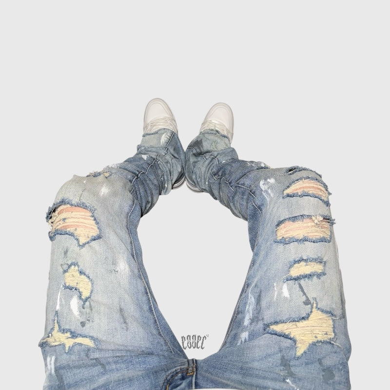 Stacked Painted Distressed Denim