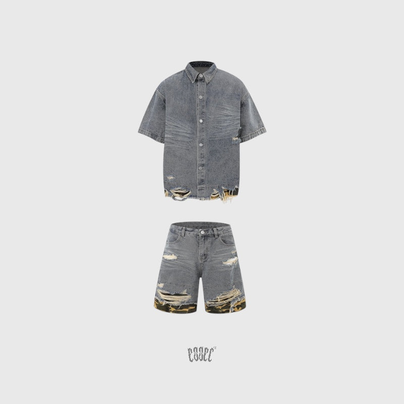 Denim Distressed Set Blue Camo