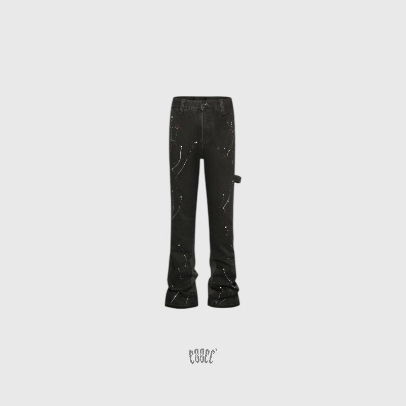 Flared Paint Black Denim