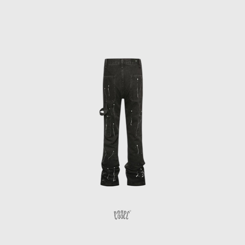 Flared Paint Black Denim
