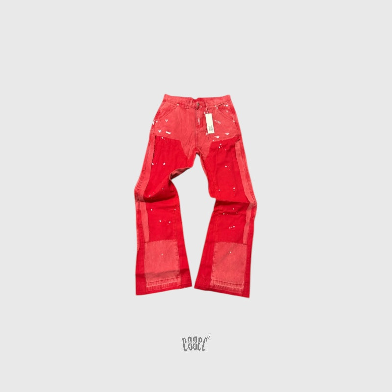 Red Painted Flared Denim
