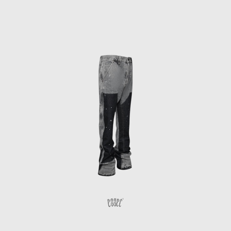 Grey Black Flared Denim